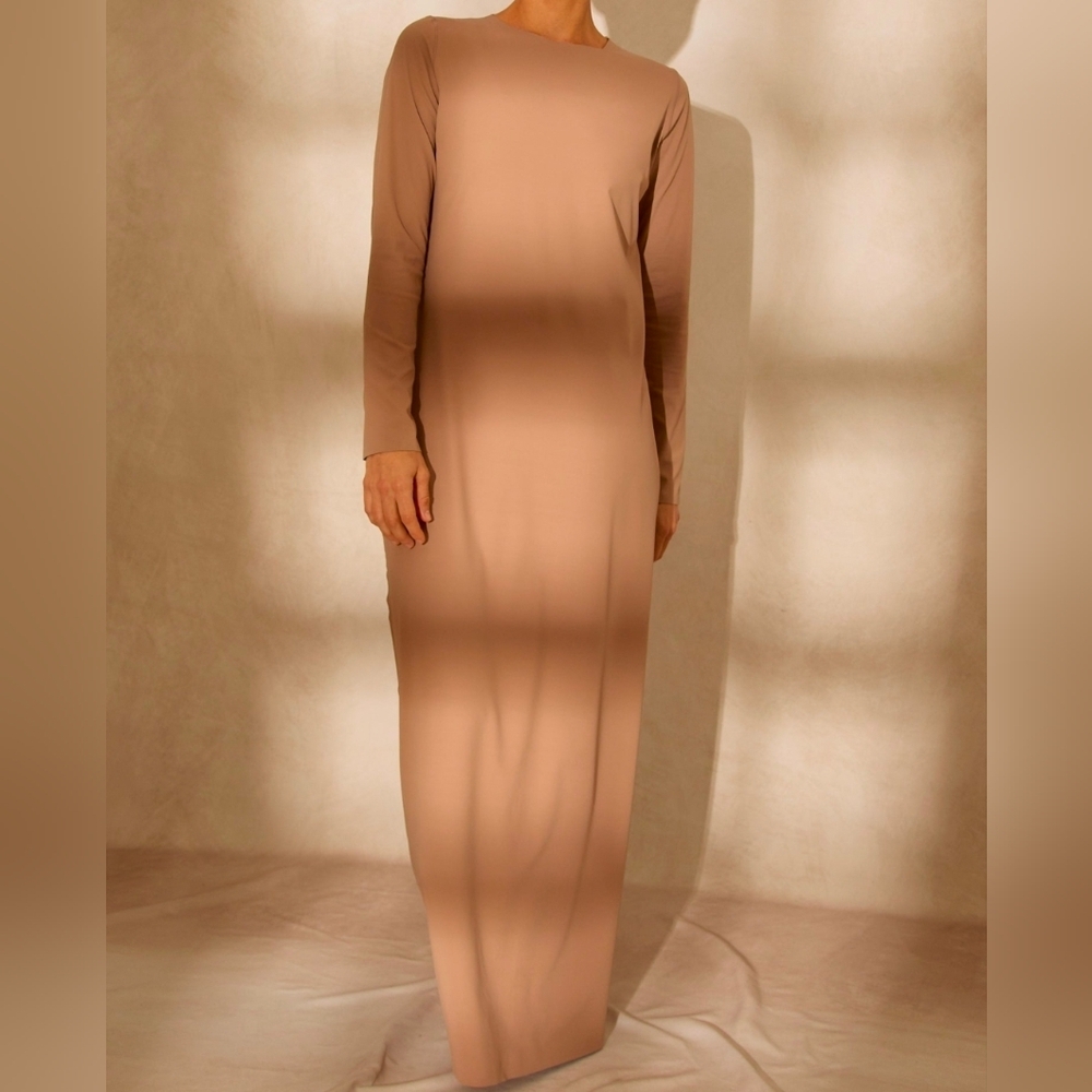 Long Sleeve Slip Dress - Tan